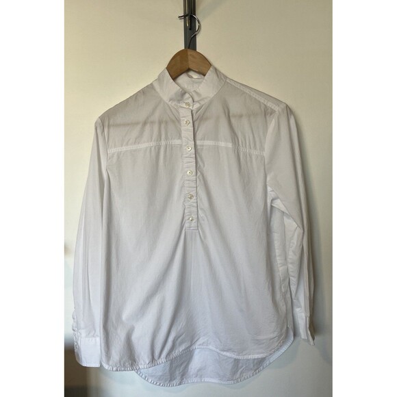 J Crew White Band Collar Pop Over Long Sleeve Tunic Blouse Size 4 - Picture 1 of 8